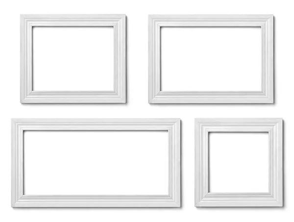Collectie Van Verschillende Witte Houten Frames Witte Achtergrond Elk Wordt — Stockfoto