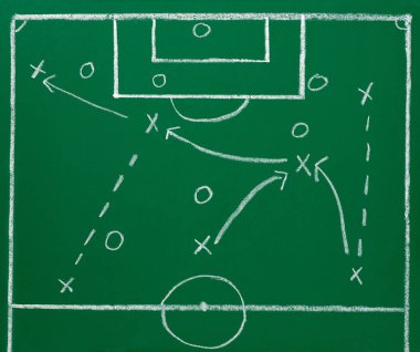 Futbol stratejisi ile yazı tahtası, yakın çekim