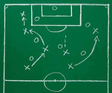 Futbol stratejisi ile yazı tahtası, yakın çekim