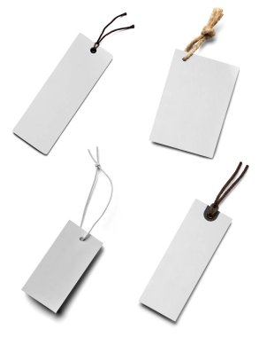 Beyaz arkaplandaki çeşitli fiyat etiketleri koleksiyonu. Her biri ayrı ayrı çekiliyor.