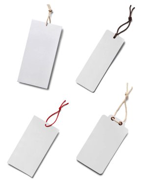 Beyaz arkaplandaki çeşitli fiyat etiketleri koleksiyonu. Her biri ayrı ayrı çekiliyor.