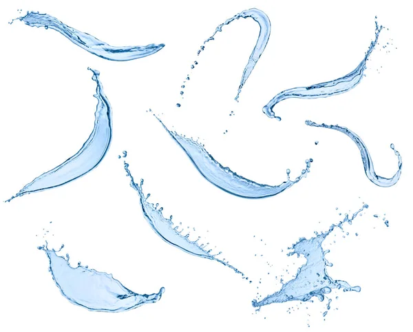 Coleção Vários Salpicos Água Fundo Branco Cada Baleado Separadamente — Fotografia de Stock