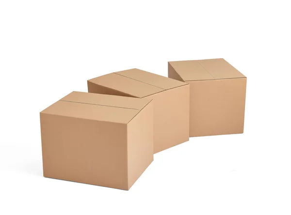 Close Stack Cardboard Boxes White Background — Stock Photo, Image