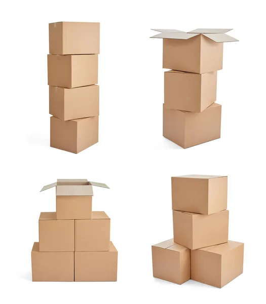 Beyaz Arkaplanda Çeşitli Karton Kutuların Koleksiyonu — Stok fotoğraf
