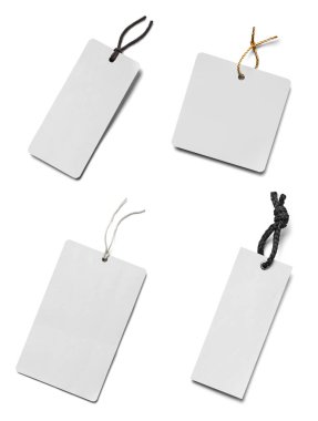 Beyaz arkaplandaki çeşitli fiyat etiketleri koleksiyonu. Her biri ayrı ayrı çekiliyor.