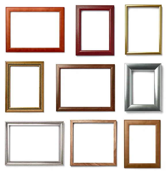 Collection Various Vintage Wood Frame White Background — Stock Photo, Image