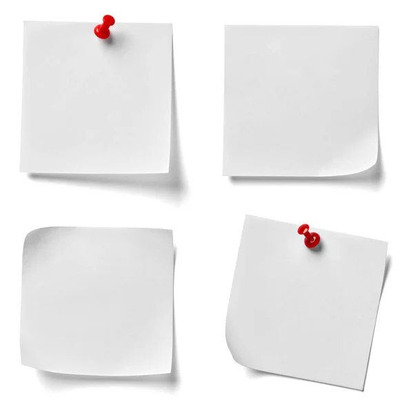 Sammlung Verschiedener Notizpapiere Mit Rotem Steckstift Auf Weißem Hintergrund Jeder — Stockfoto