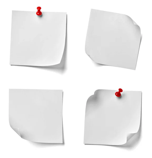 Collection Various Note Paper Red Push Pin White Background Each — Stock Photo, Image