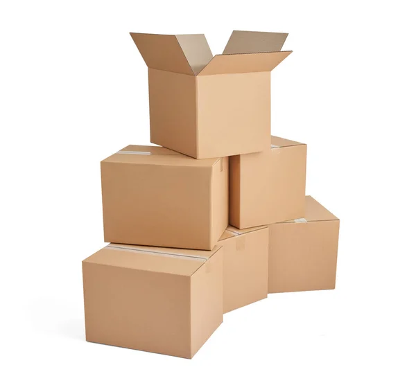 Close Stack Cardboard Boxes White Background — Stock Photo, Image