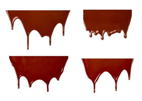 Collection Various Chocolate Syrup Leaking White Background Each One Shot — Stock Photo, Image