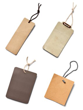 Beyaz arkaplandaki çeşitli fiyat etiketleri koleksiyonu. Her biri ayrı ayrı çekiliyor.