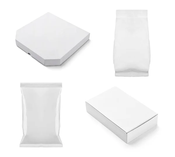 Sammlung Verschiedener Weißer Schachteln Und Pakete Auf Weißem Hintergrund Jeder — Stockfoto