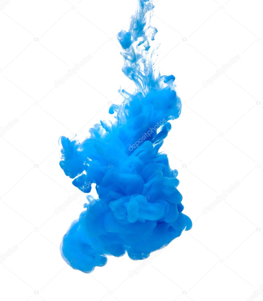 blue color paint pouring in water