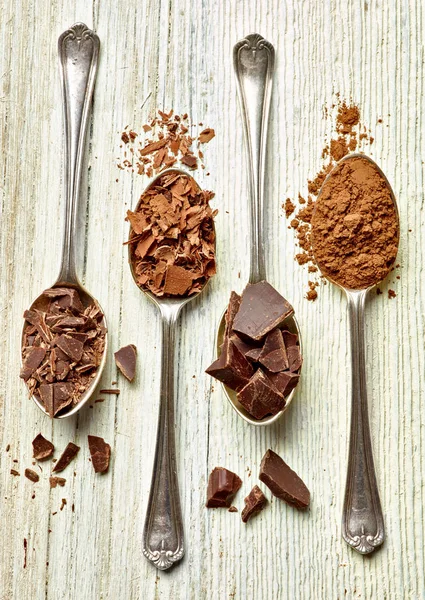 Gros Plan Morceaux Chocolat Sur Fond Bois — Photo