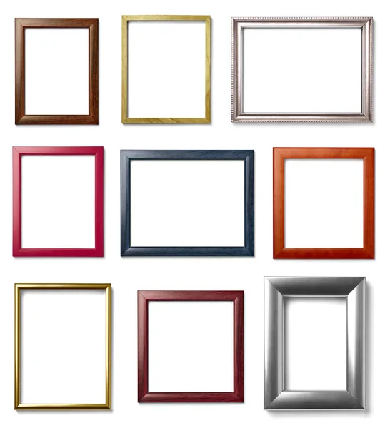 Collection Various Vintage Wood Frame White Background — Stock Photo, Image