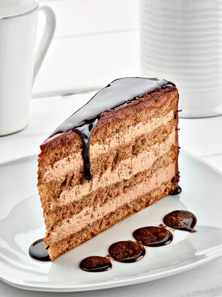 Primo Piano Una Torta Cioccolato — Foto Stock