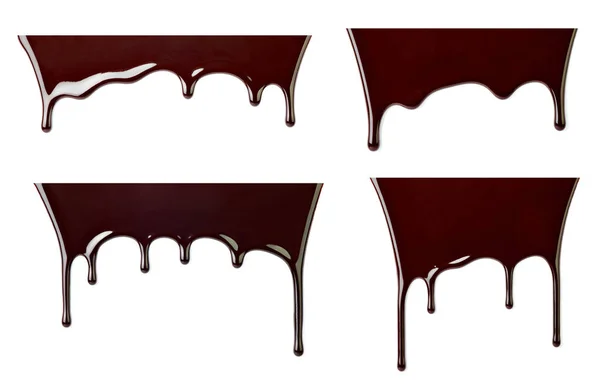 Collection Various Chocolate Syrup Leaking White Background Each One Shot — Stock Photo, Image