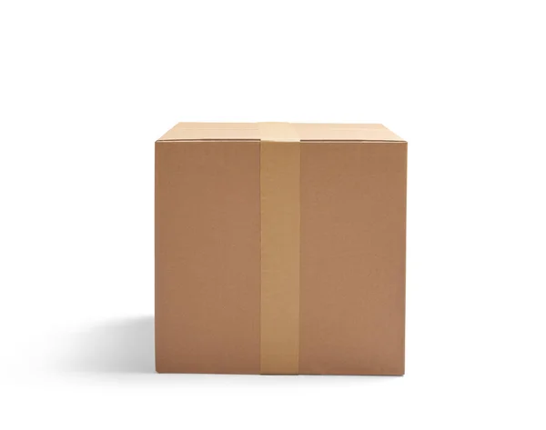 Beyaz Arkaplanda Bir Karton Kutuyu Kapat — Stok fotoğraf