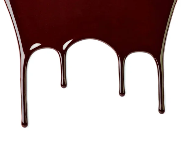 Close Chocolate Syrup Leaking White Background — Stock Photo, Image