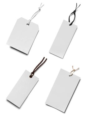 Beyaz arkaplandaki çeşitli fiyat etiketleri koleksiyonu. Her biri ayrı ayrı çekiliyor.