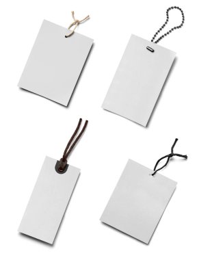 Beyaz arkaplandaki çeşitli fiyat etiketleri koleksiyonu. Her biri ayrı ayrı çekiliyor.