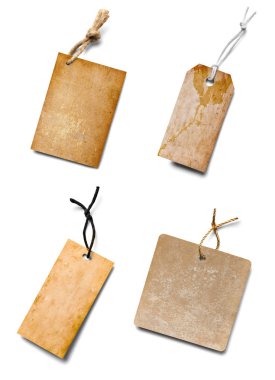 Beyaz arkaplandaki çeşitli fiyat etiketleri koleksiyonu. Her biri ayrı ayrı çekiliyor.