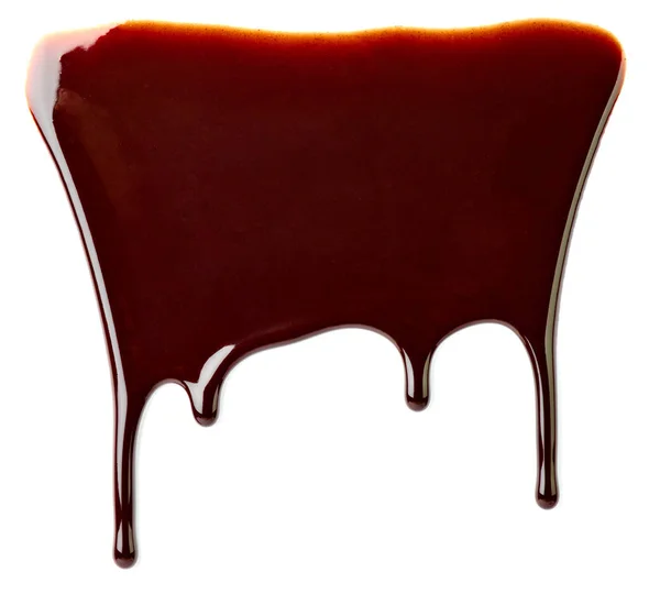 Close Chocolate Syrup Leaking White Background — Stock Photo, Image