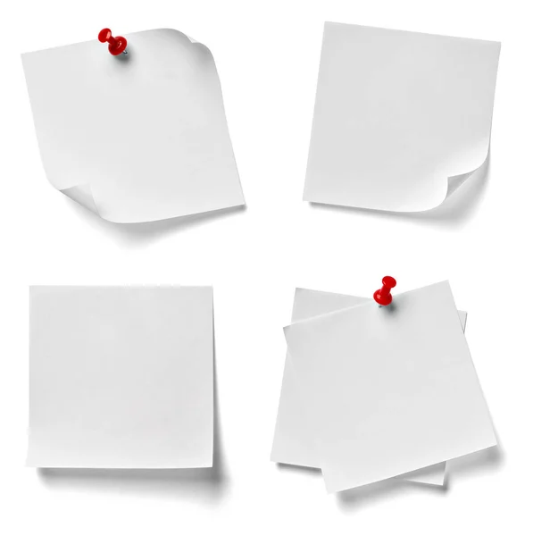 Συλλογή Διαφόρων Σημείωση Χαρτί Μια Καρφίτσα Push Κόκκινο Λευκό Φόντο — Φωτογραφία Αρχείου