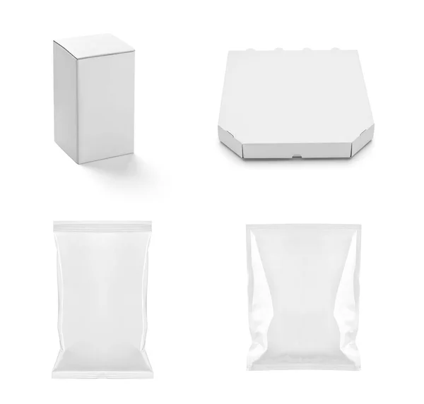Collection Diverses Boîtes Blanches Emballages Sur Fond Blanc Chacun Est — Photo