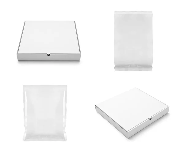 Coleção Várias Caixas Brancas Pacotes Fundo Branco Cada Baleado Separadamente — Fotografia de Stock