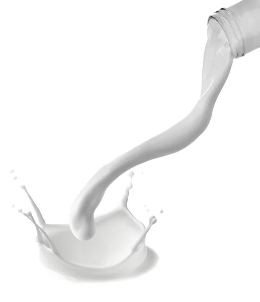 Close Milk Bottle Splash White Background — Stock Photo, Image