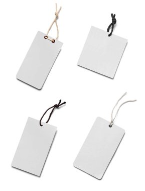 Beyaz arkaplandaki çeşitli fiyat etiketleri koleksiyonu. Her biri ayrı ayrı çekiliyor.