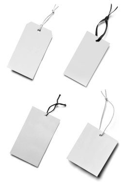 Beyaz arkaplandaki çeşitli fiyat etiketleri koleksiyonu. Her biri ayrı ayrı çekiliyor.