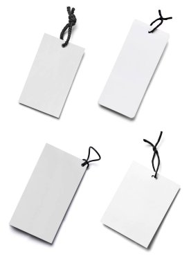 Beyaz arkaplandaki çeşitli fiyat etiketleri koleksiyonu. Her biri ayrı ayrı çekiliyor.