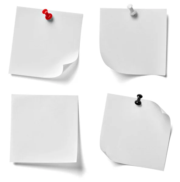 Collection Various Note Paper Red Push Pin White Background Each — Stock Photo, Image