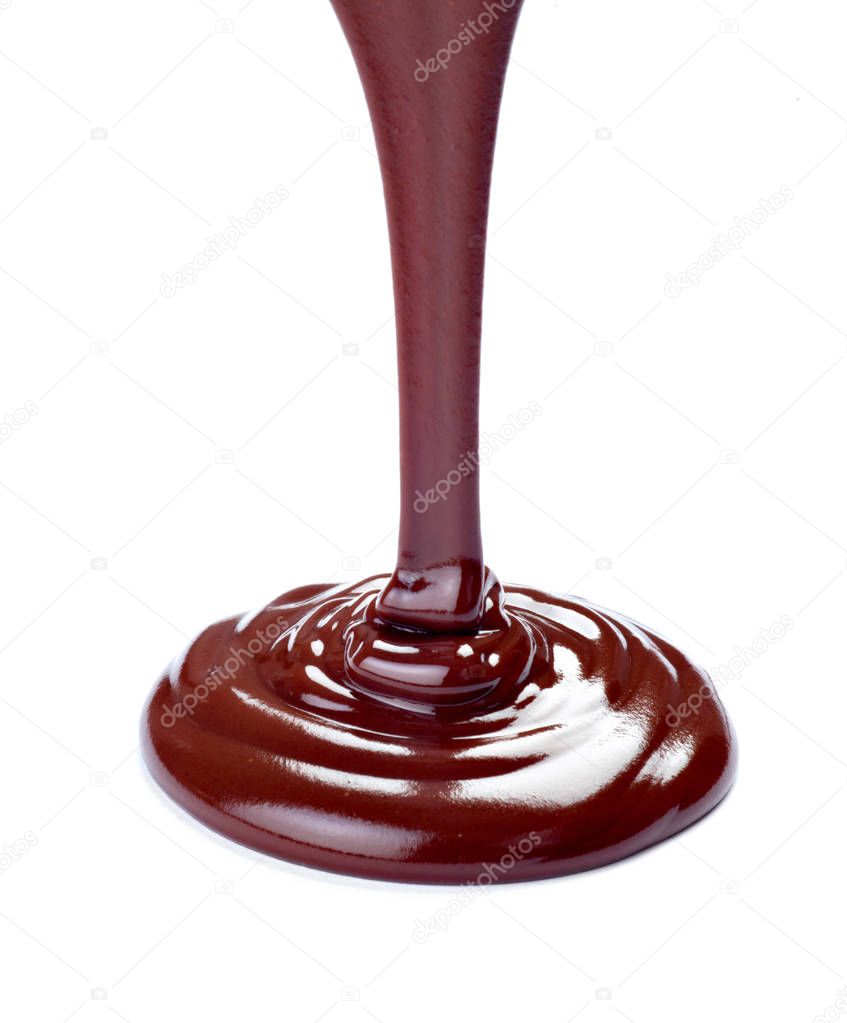 close up of chocolate syrup on white background