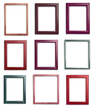 Beyaz arkaplanda çeşitli eski ahşap çerçeve koleksiyonu