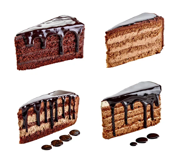 Collection Various Chocolate Cake White Background Each One Shot Separately — Stock Photo, Image