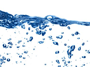 Beyaz arkaplanda su dalgalarını ve kabarcıkları kapat