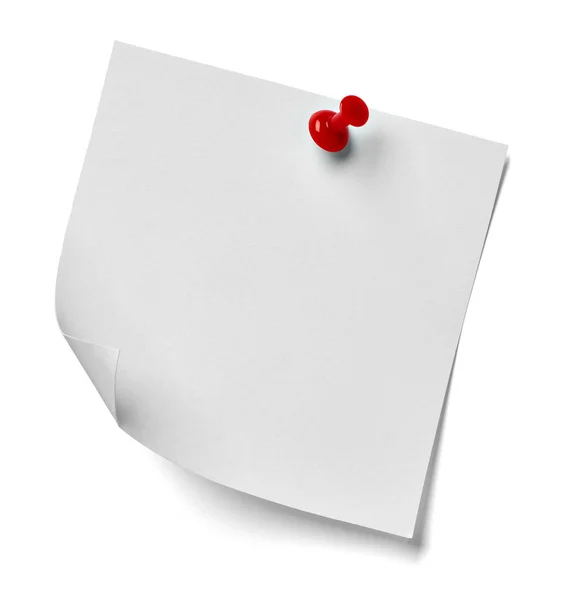 Close Note Paper Red Push Pin White Background — Stock Photo, Image