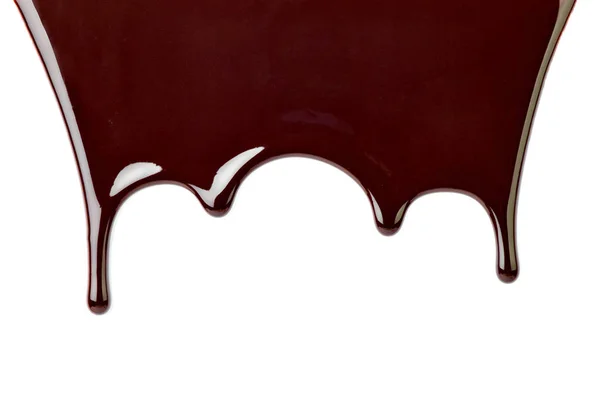 Primer Plano Jarabe Chocolate Con Fugas Fondo Blanco —  Fotos de Stock