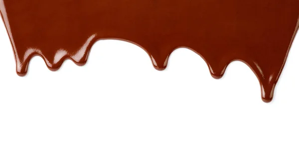 Close Chocolate Syrup Leaking White Background — Stock Photo, Image