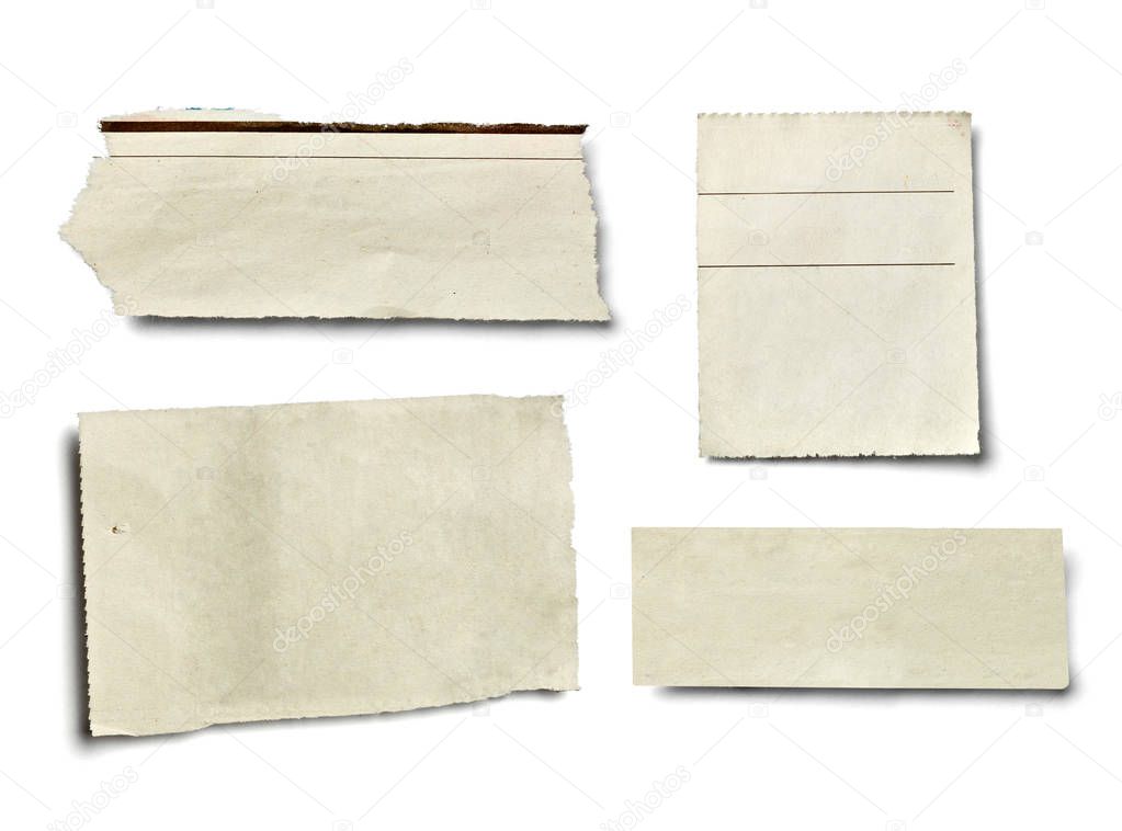 collection of various pieces of news paper on white background. each one is shot separately