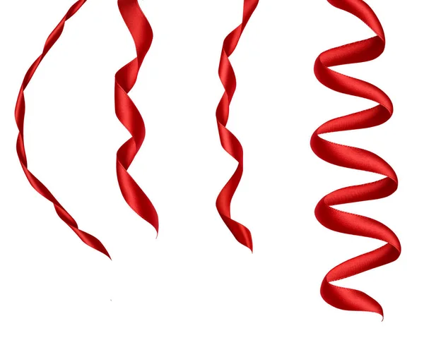 Колекція Різних Шматочків Червоної Стрічки Білому Тлі Кожен Знімається Окремо — стокове фото