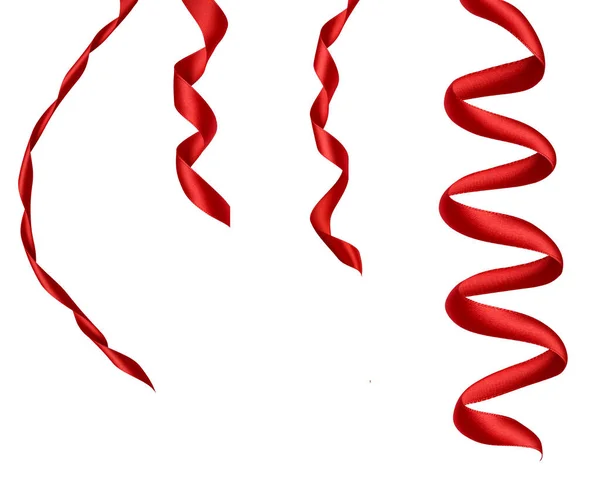 Raccolta Vari Pezzi Nastro Rosso Sfondo Bianco Ognuno Girato Separatamente — Foto Stock