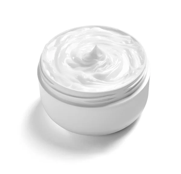 Close Van Een Witte Beauty Crème Een Container Witte Achtergrond — Stockfoto