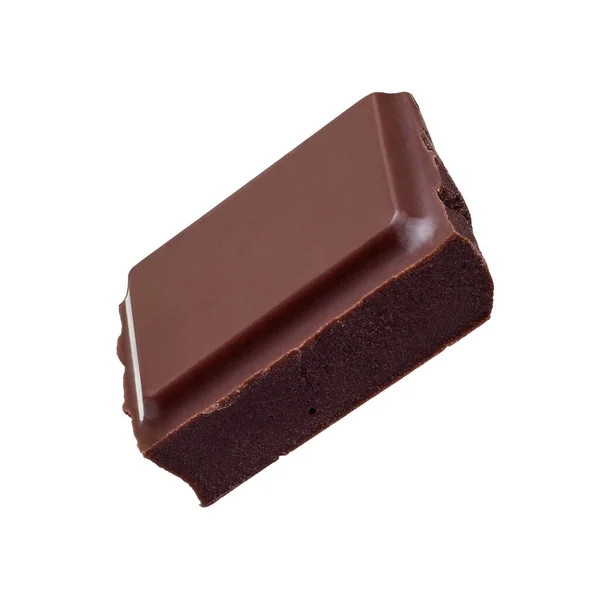 Крупним Планом Стек Шоколадних Шматочків Падає Білому Тлі — стокове фото