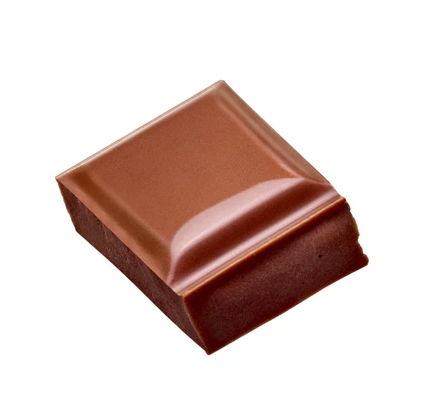 Gros Plan Morceaux Chocolat Pile Tombant Sur Fond Blanc — Photo