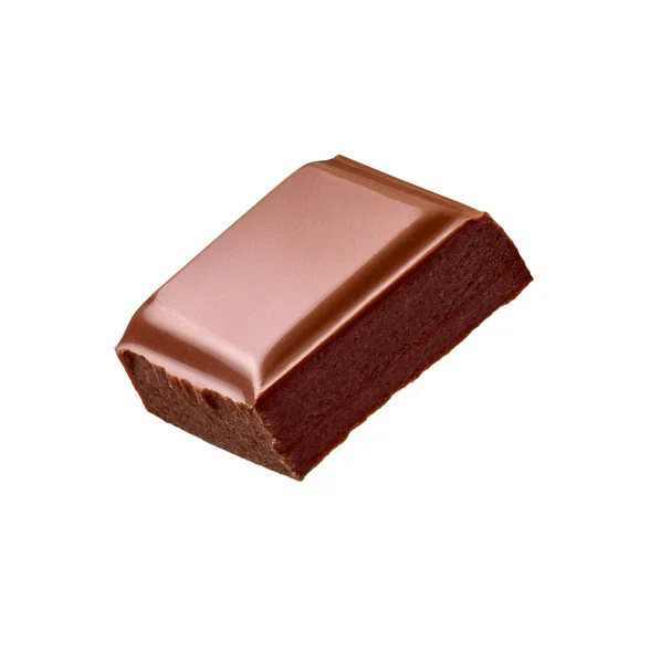 Close Chocolate Pieces Stack Falling White Background — Stok Foto
