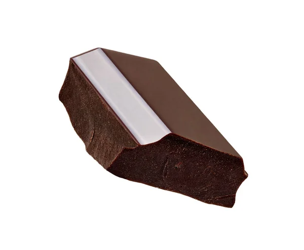 Крупный План Шоколадных Кусочков Стек Падает Белом Фоне — стоковое фото